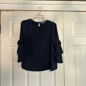 ANTONIO MELANI Navy Blouse with Ruffle Sleeves